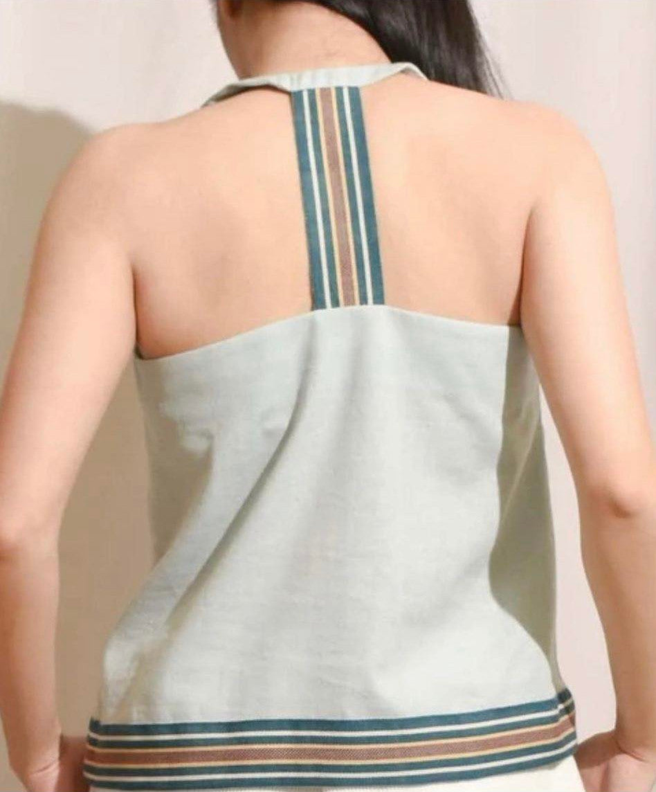 HW23042712 Handwoven T-Back Linen Top